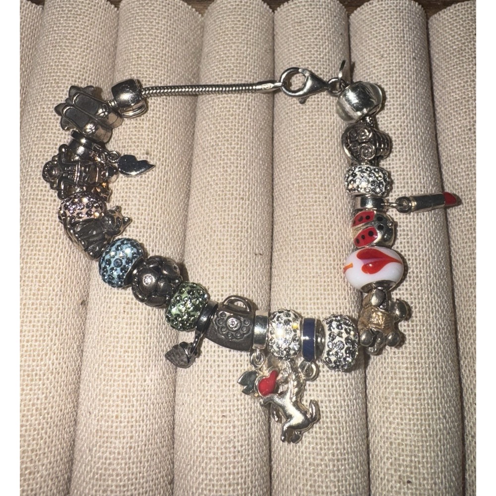 Lot of 23 Kids Persona Sterling Silver Charms w/ Bracelet Beads .925 Cat Crystal
